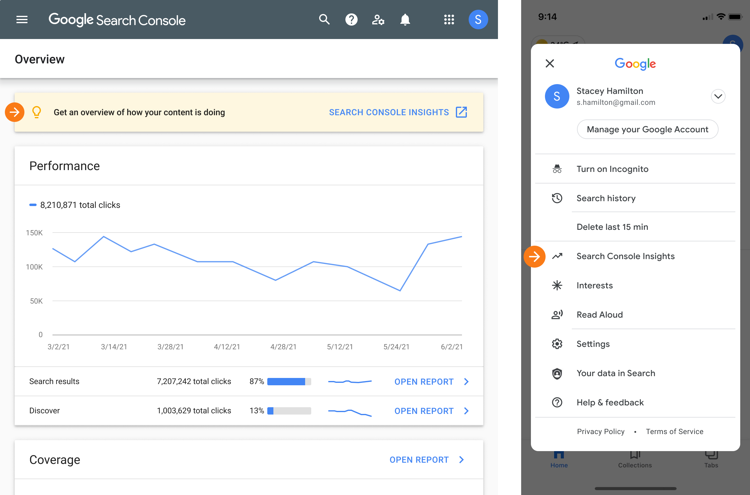 Доступ к Search Console Insights